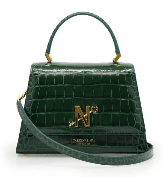 Lady Milan croc embossed green leather handbag