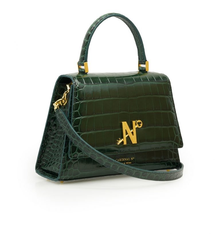 Lady Milan croc embossed green leather handbag