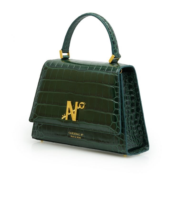 Lady Milan croc embossed green leather handbag
