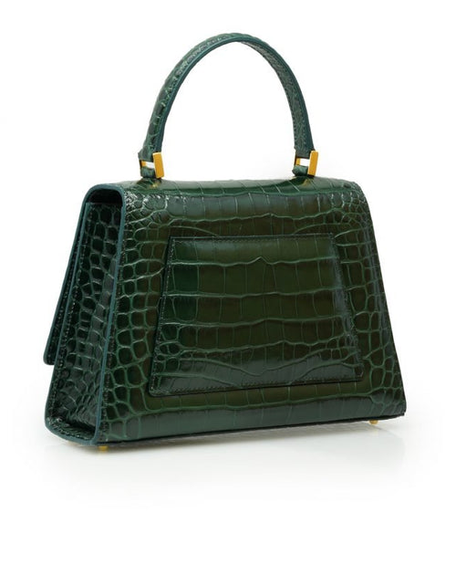 Load image into Gallery viewer, Lady Milan croc embossed green leather handbag
