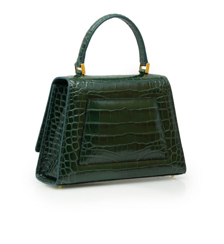 Lady Milan croc embossed green leather handbag