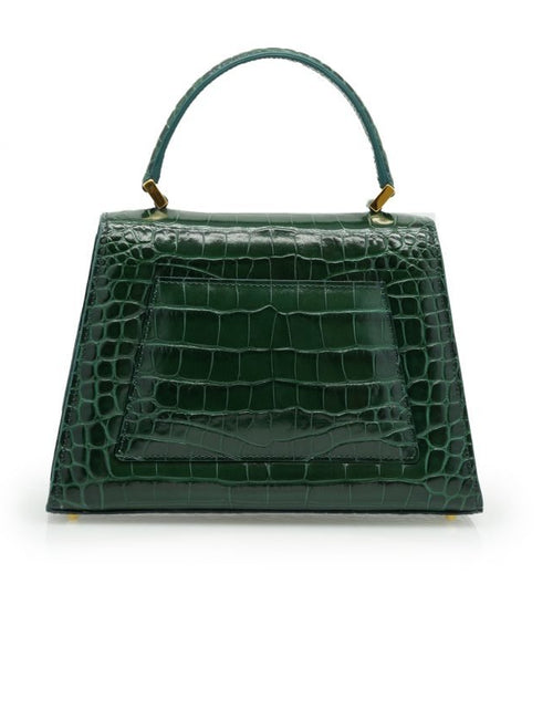 Load image into Gallery viewer, Lady Milan croc embossed green leather handbag
