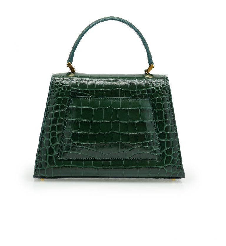 Lady Milan croc embossed green leather handbag