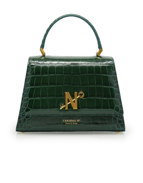 Load image into Gallery viewer, Lady Milan croc embossed green leather handbag
