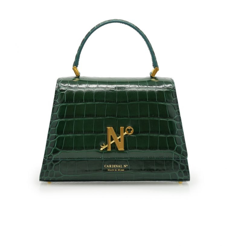 Lady Milan croc embossed green leather handbag