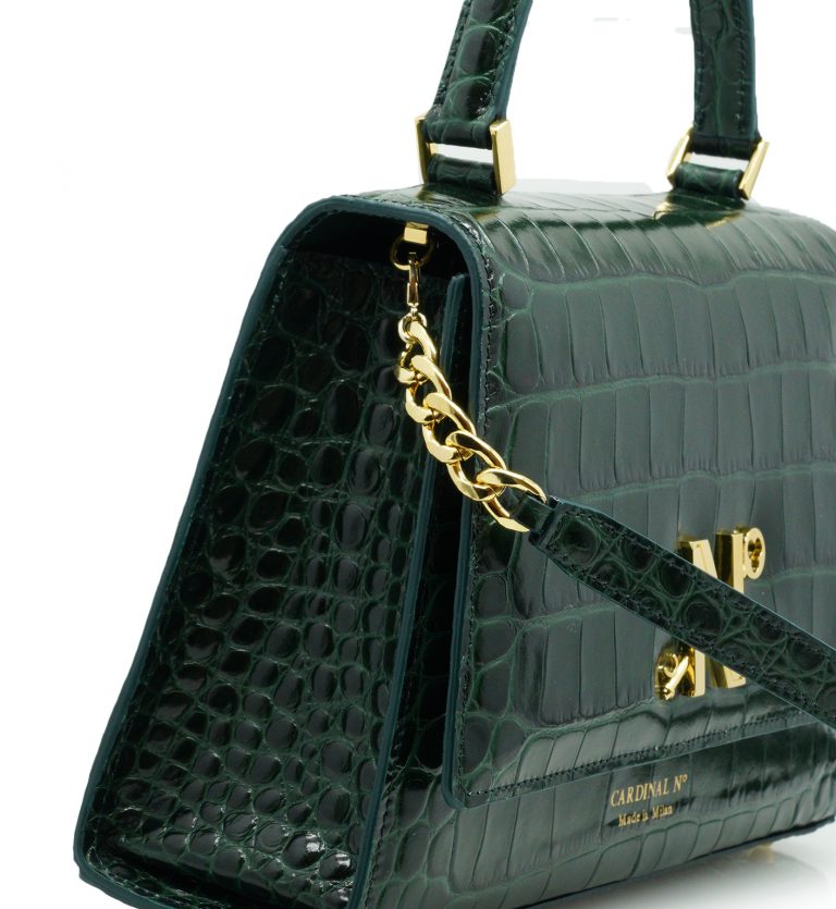 Lady Milan croc embossed green leather handbag