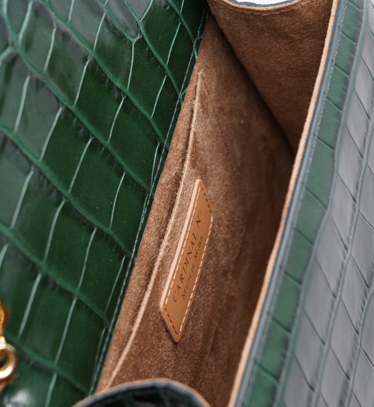 Lady Milan croc embossed green leather handbag