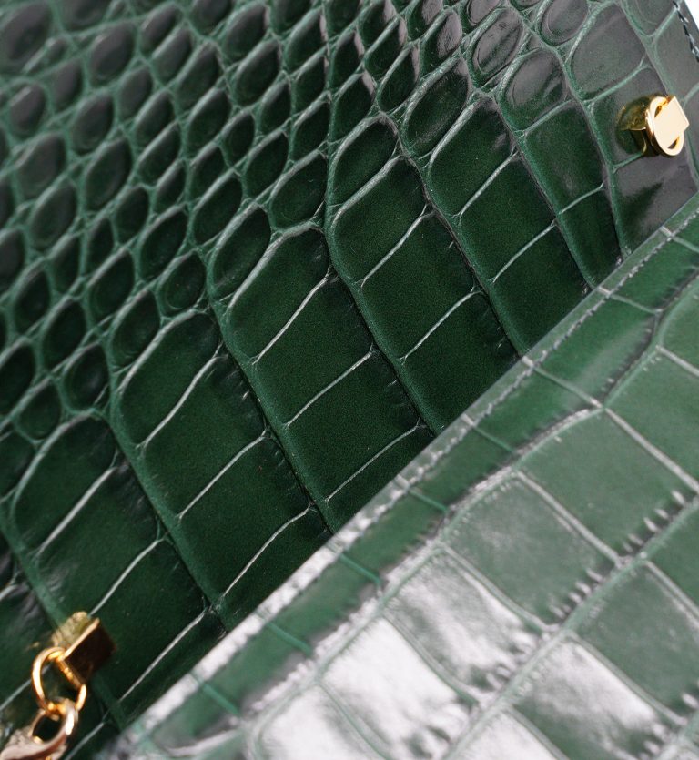 Lady Milan croc embossed green leather handbag