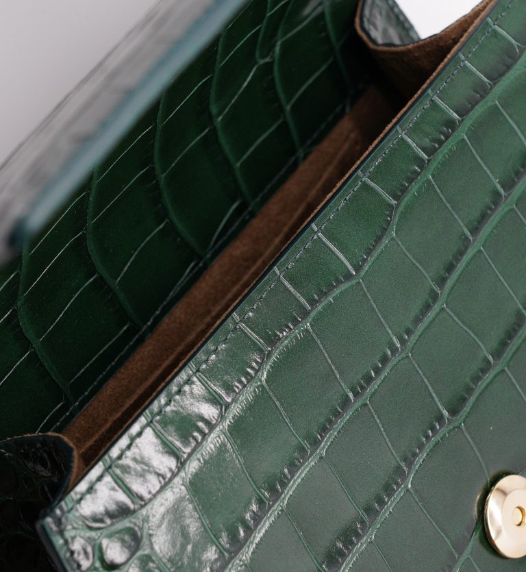 Lady Milan croc embossed green leather handbag