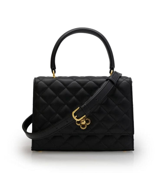 حقيبة أوبرا الجلدية السوداء المبطنة بنقشة الزهور