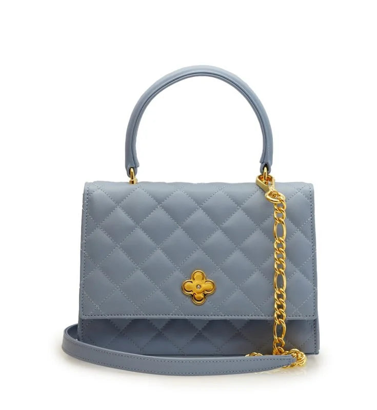 Opèra Quilted Blue Lavanda leather shoulder chain bag