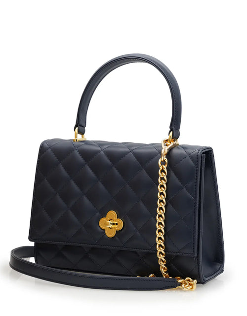Load image into Gallery viewer, Opèra Flower Twist Navy Blue Quilted Calf Leather Handbag

