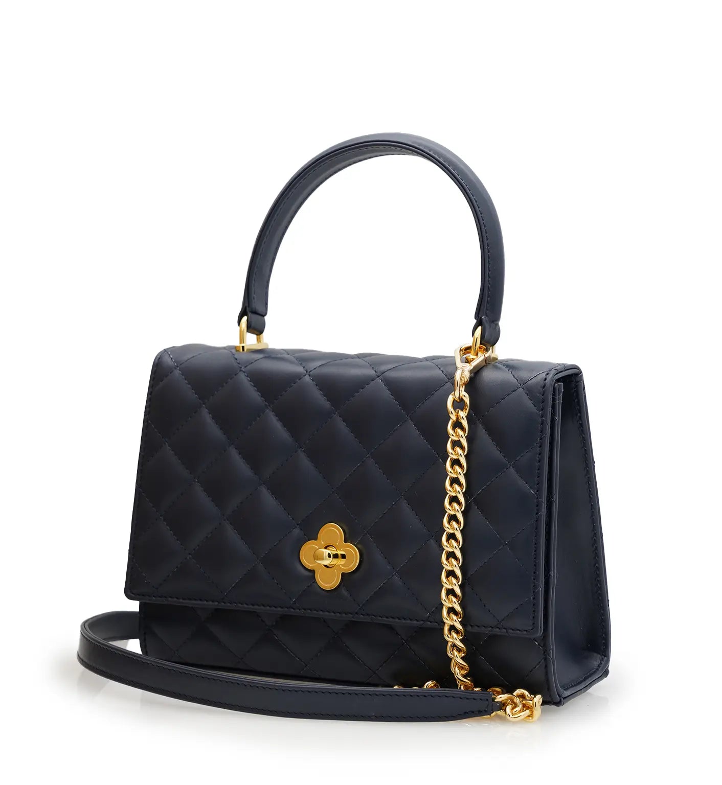 Opèra Flower Twist Navy Blue Quilted Calf Leather Handbag
