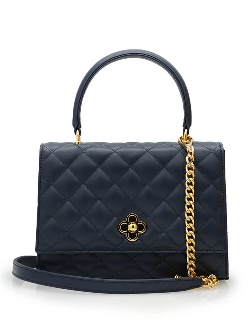 Load image into Gallery viewer, Opèra Flower Twist Navy Blue Quilted Calf Leather Handbag
