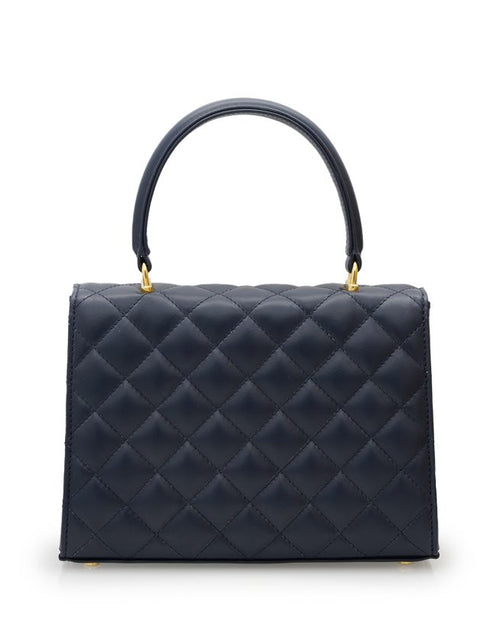 Load image into Gallery viewer, Opèra Quilted Flower-twist navy blue leather bag
