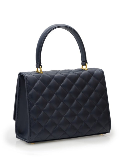 Load image into Gallery viewer, Opèra Quilted Flower-twist navy blue leather bag
