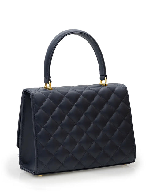Load image into Gallery viewer, Opèra Flower Twist Navy Blue Quilted Calf Leather Handbag
