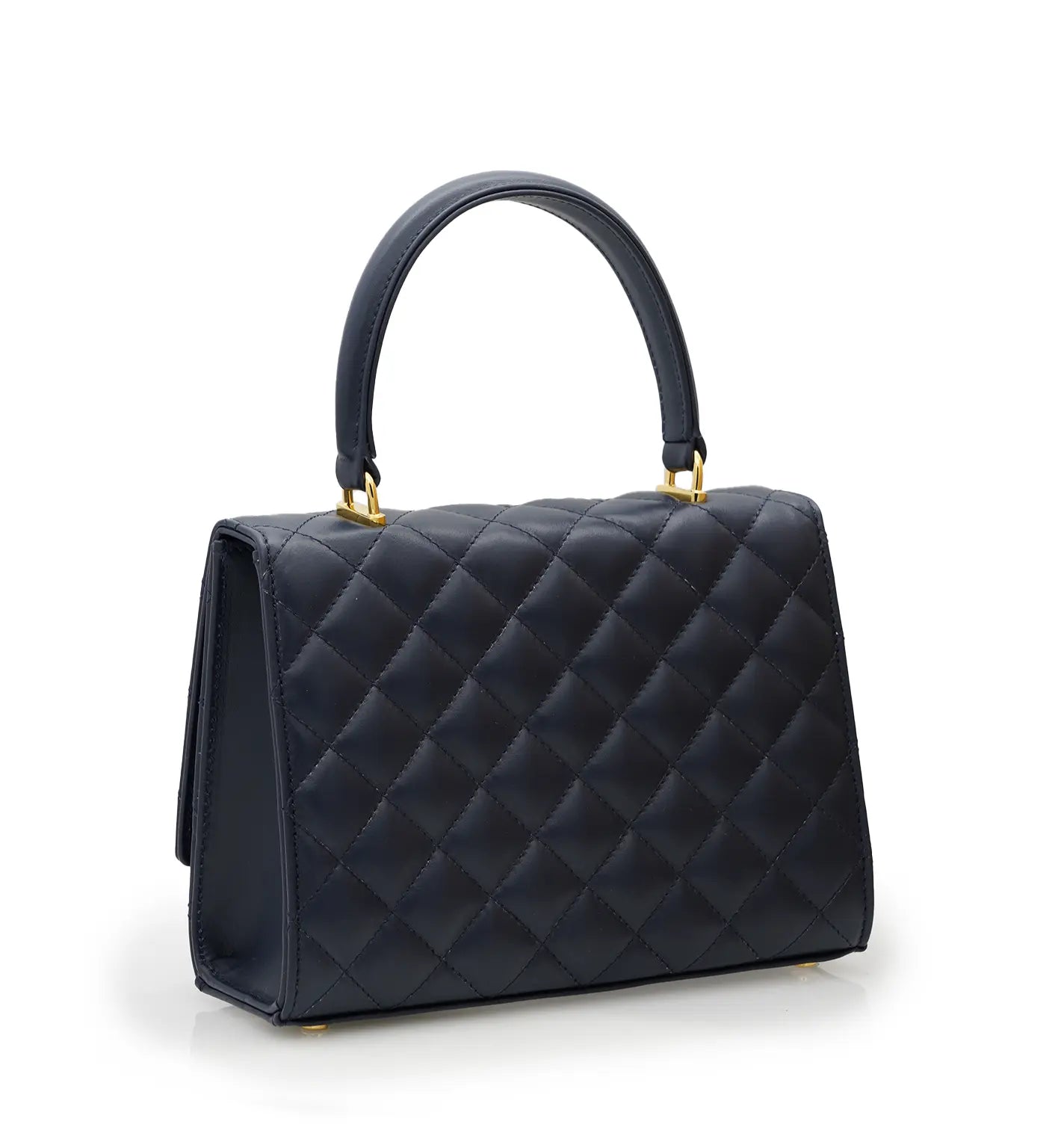 Opèra Flower Twist Navy Blue Quilted Calf Leather Handbag
