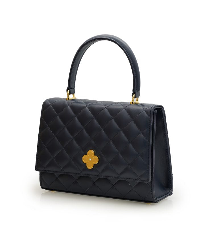 Opèra Quilted navy blue leather chain bag