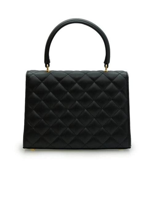 تحميل الصورة إلى عارض المعرض، حقيبة أوبرا الجلدية السوداء المبطنة بسلسلة على شكل زهرة ملتوية
