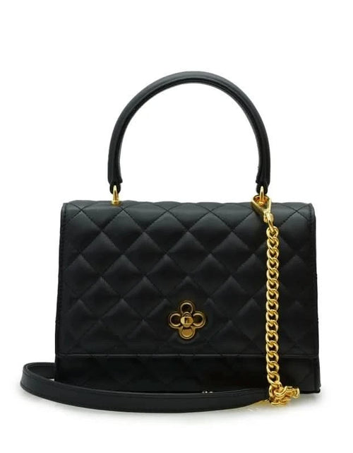 تحميل الصورة إلى عارض المعرض، حقيبة أوبرا الجلدية السوداء المبطنة بسلسلة على شكل زهرة ملتوية
