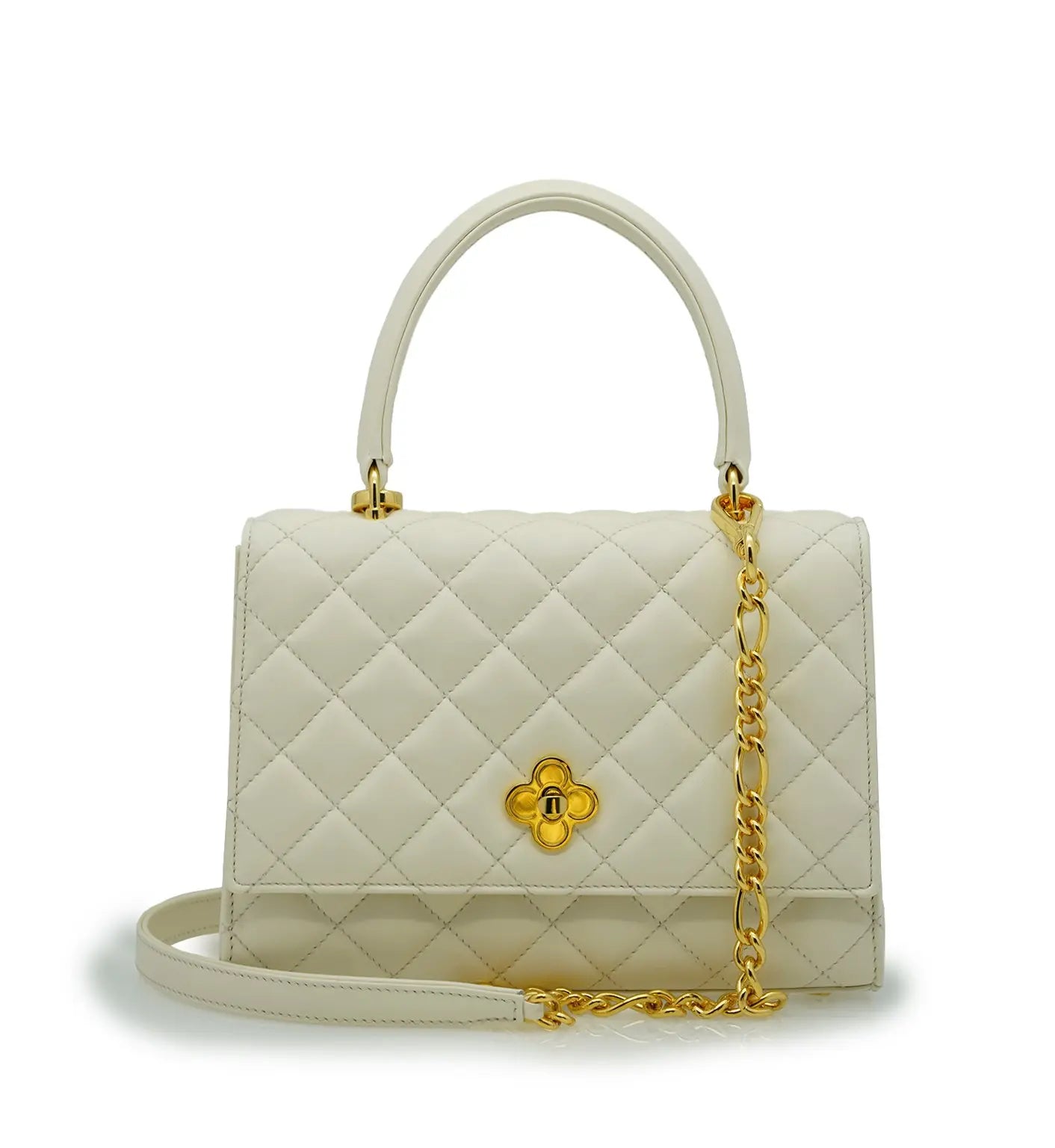 Opera Ivory Quilted Calf Leather Handbag