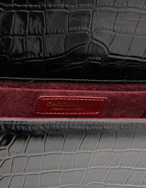 تحميل الصورة إلى عارض المعرض، حقيبة يد ليدي ميلانو من الجلد الأسود المنقوش بنقشة جلد التمساح
