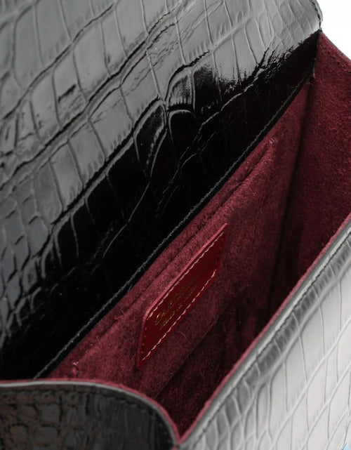 تحميل الصورة إلى عارض المعرض، حقيبة يد ليدي ميلانو من الجلد الأسود المنقوش بنقشة جلد التمساح
