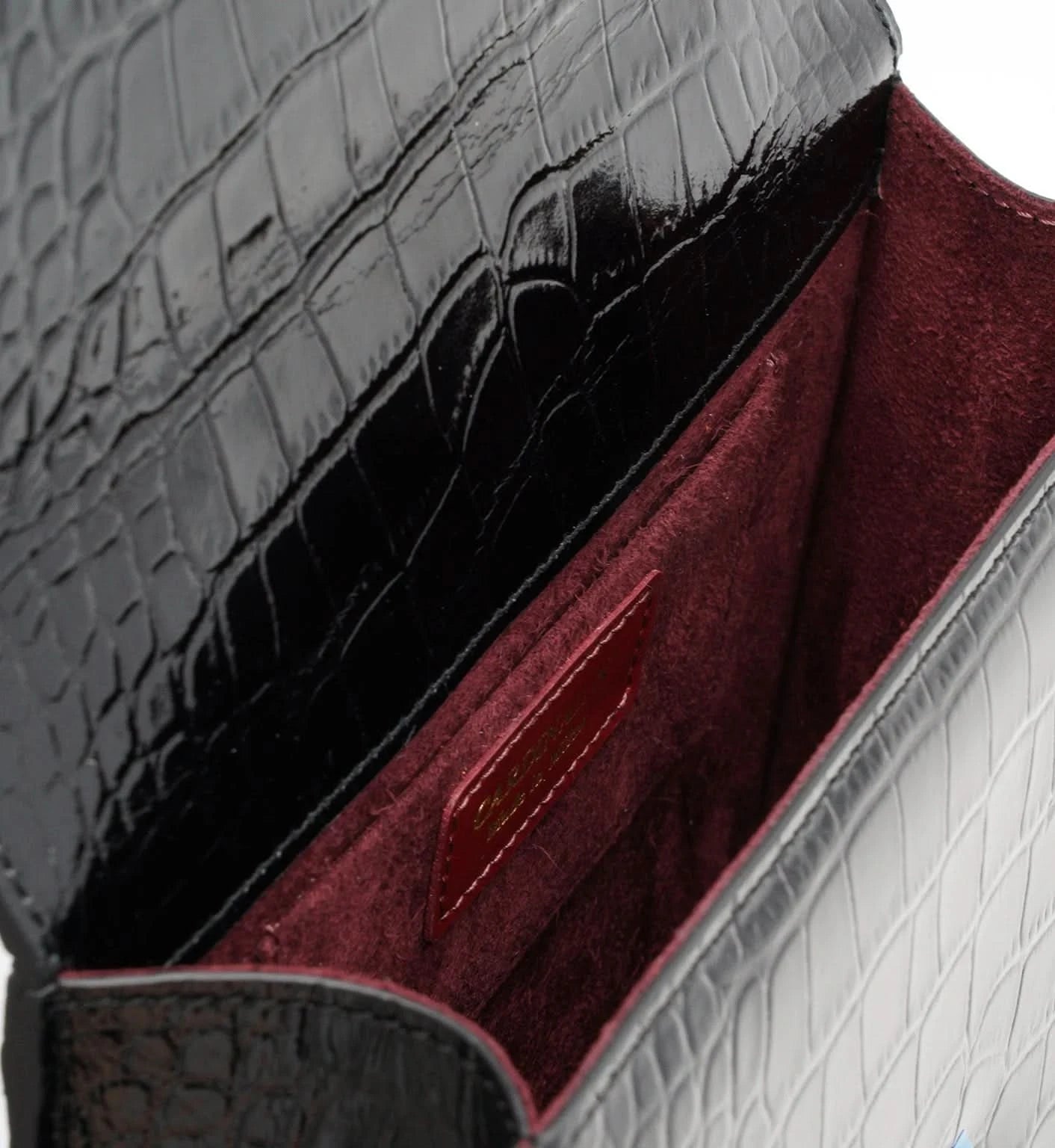 حقيبة يد ليدي ميلانو من الجلد الأسود المنقوش بنقشة جلد التمساح