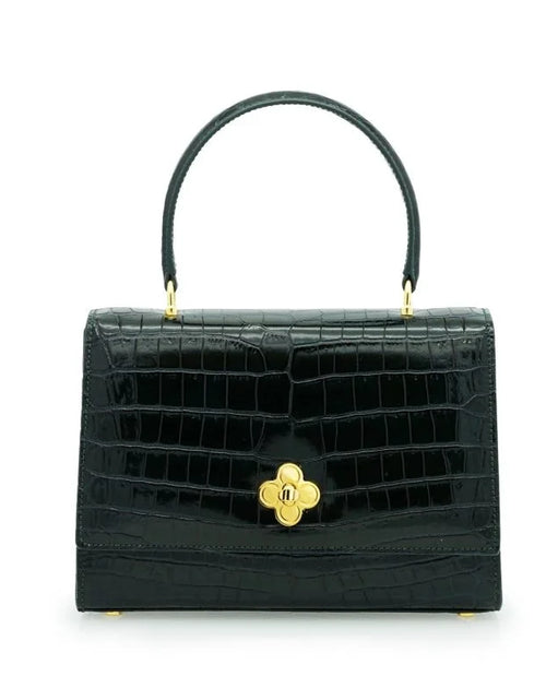 Load image into Gallery viewer, Opèra croc embossed dark green leather bag
