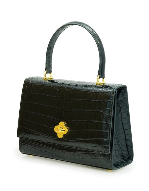 Load image into Gallery viewer, Opèra croc embossed dark green leather bag
