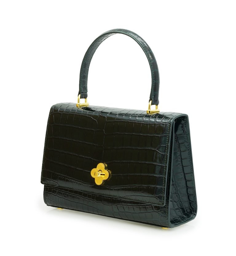 Opèra croc embossed dark green leather bag