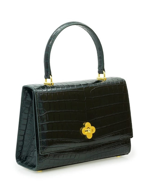 Load image into Gallery viewer, Opèra croc embossed dark green leather bag
