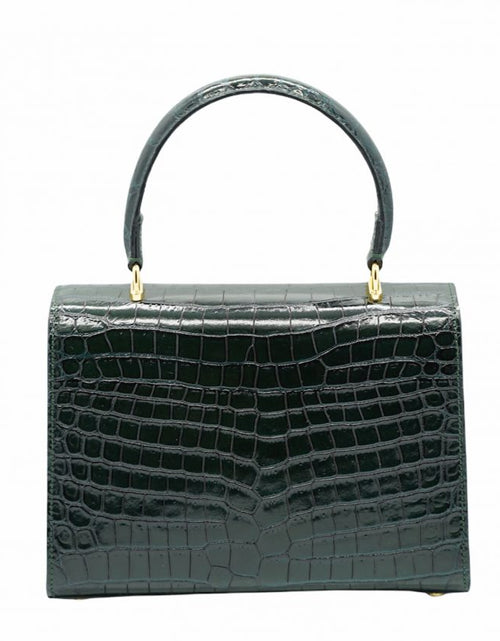Load image into Gallery viewer, Opèra croc embossed dark green leather bag

