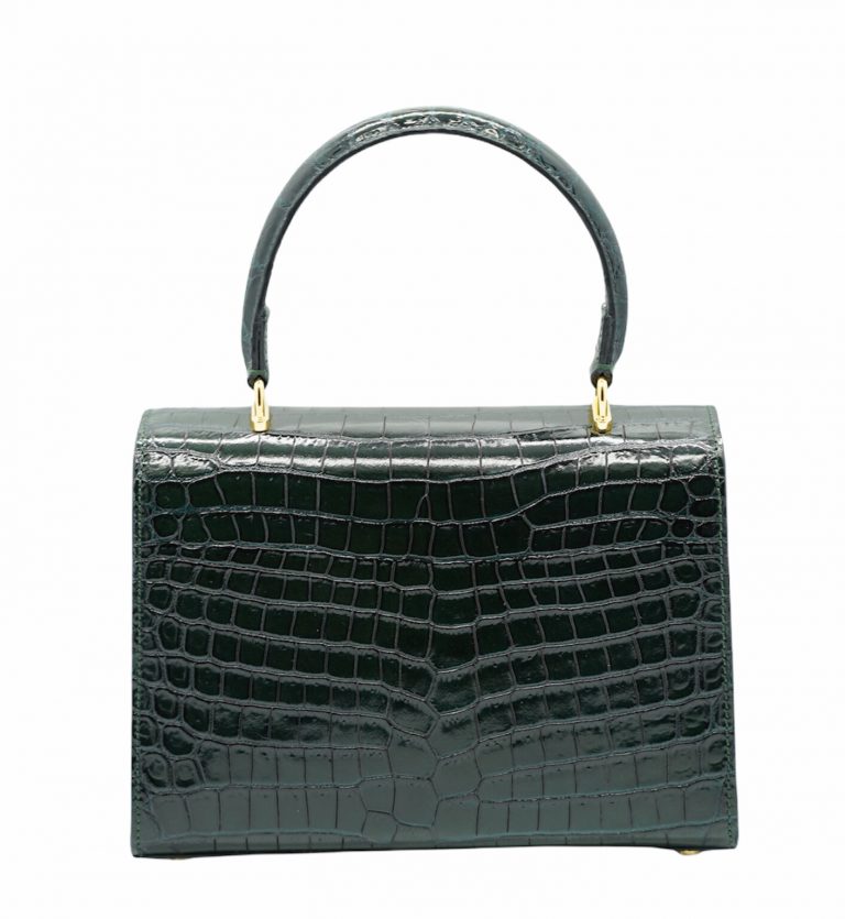 Opèra croc embossed dark green leather bag
