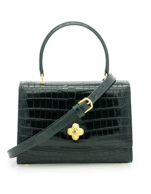 Load image into Gallery viewer, Opèra croc embossed dark green leather bag
