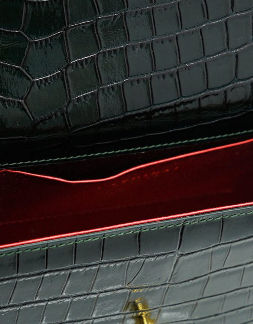Load image into Gallery viewer, Opèra croc embossed dark green leather bag

