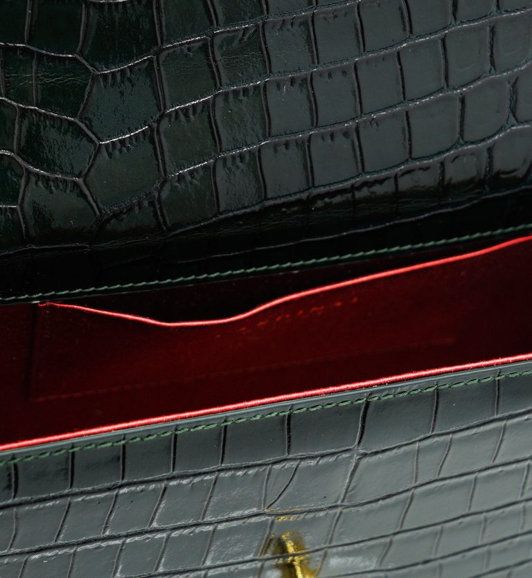 Opèra croc embossed dark green leather bag