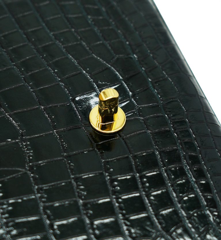 Opèra croc embossed dark green leather bag