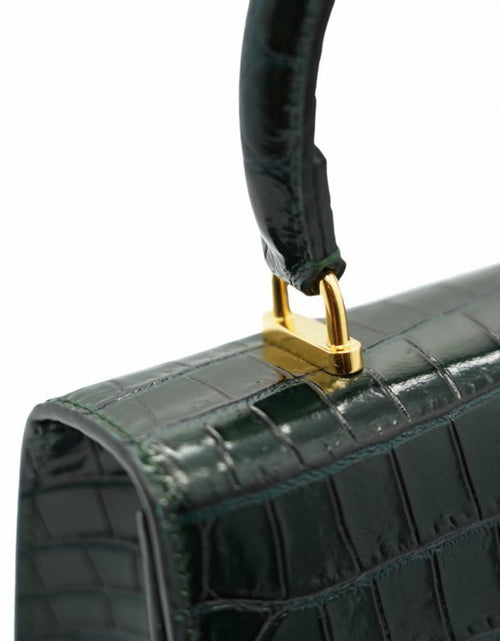 Load image into Gallery viewer, Opèra croc embossed dark green leather bag
