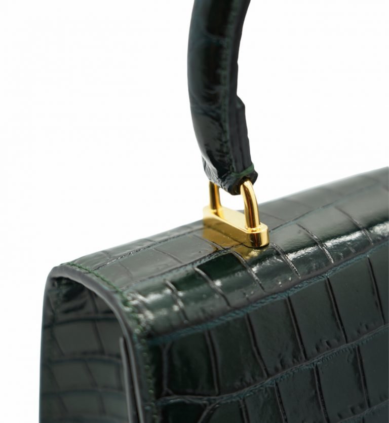 Opèra croc embossed dark green leather bag