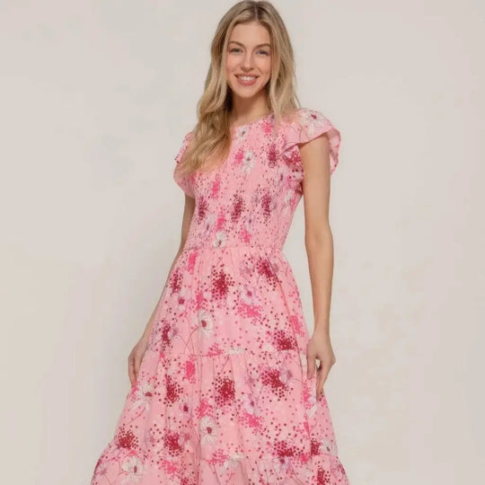 Ivorynn Women's Floral Embroidered Pink Long Sleeve Dress