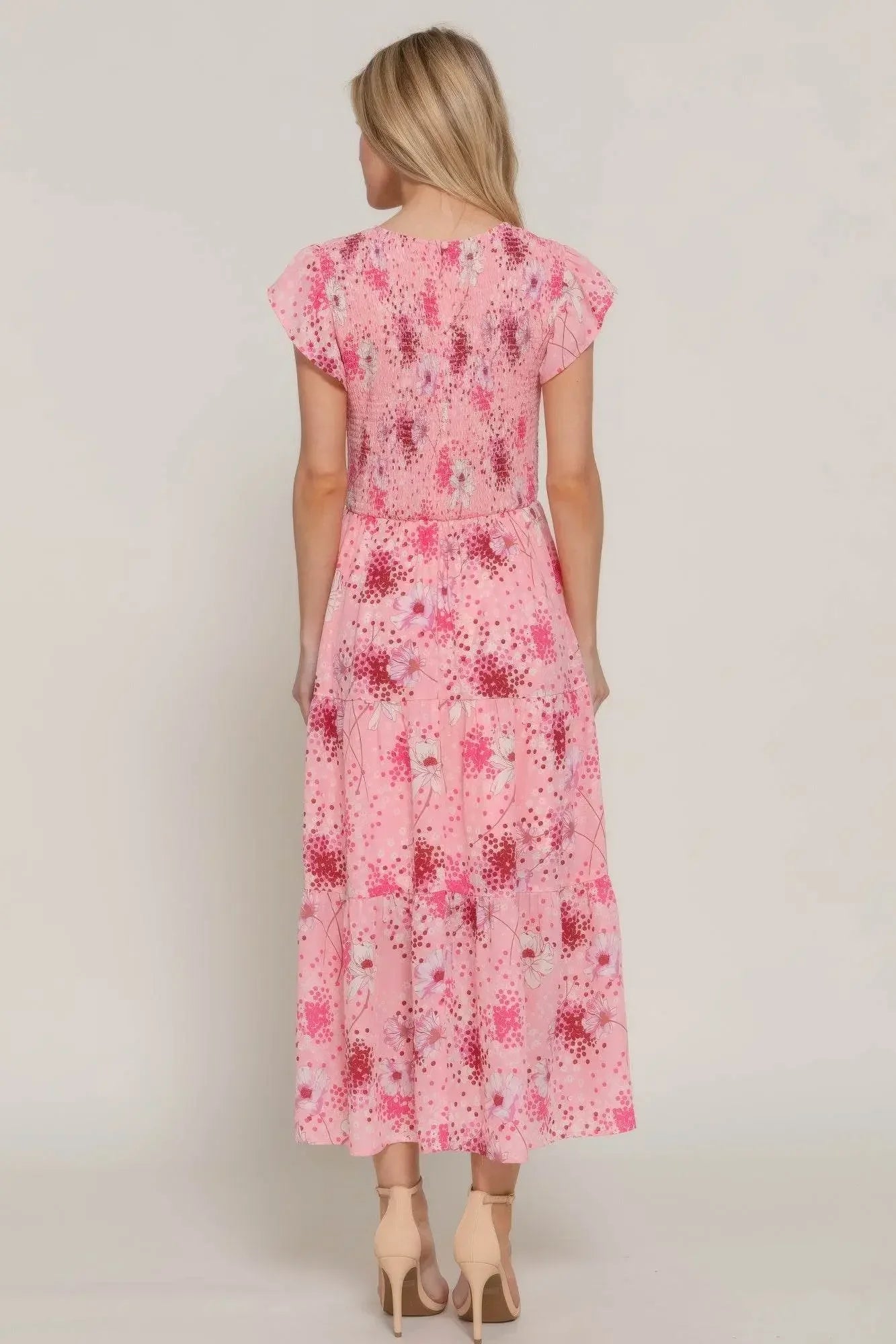 Ivorynn Women's Floral Embroidered Pink Long Sleeve Dress