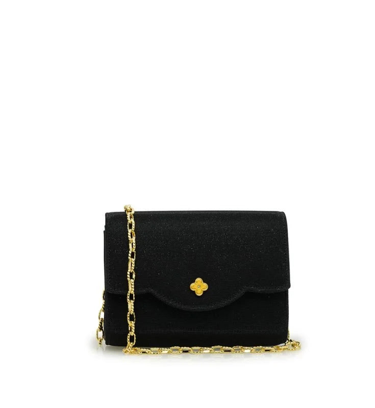 Starry Night Black Glitter jewel clover clutch