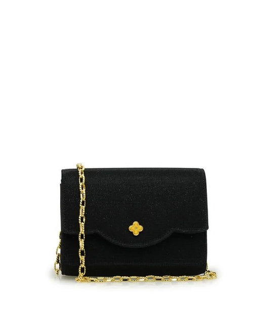 Load image into Gallery viewer, Starry Night Black Glitter jewel clover clutch
