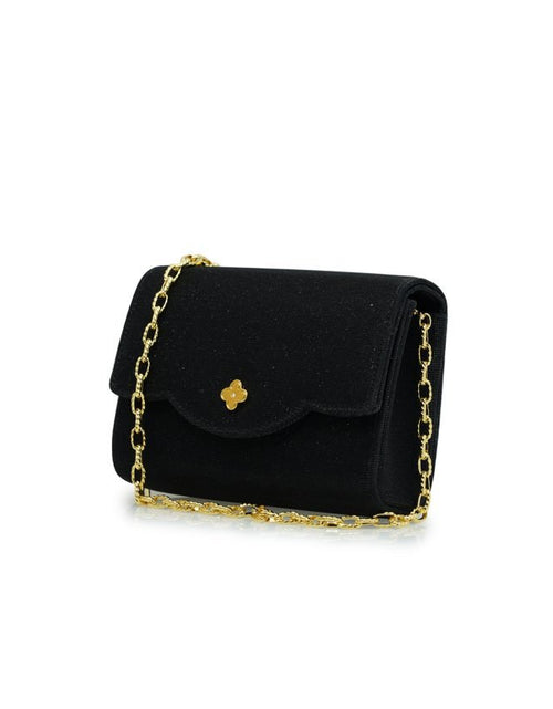 Load image into Gallery viewer, Starry Night Black Glitter jewel clover clutch
