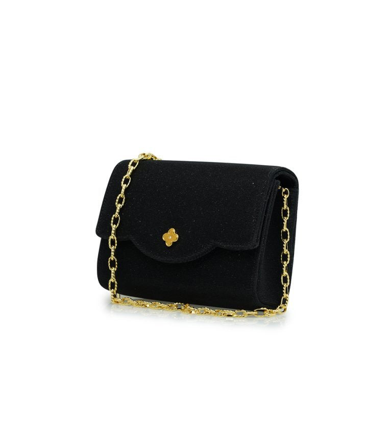 Starry Night Black Glitter jewel clover clutch