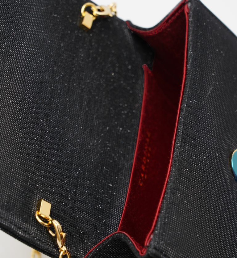 Starry Night Black Glitter jewel clover clutch