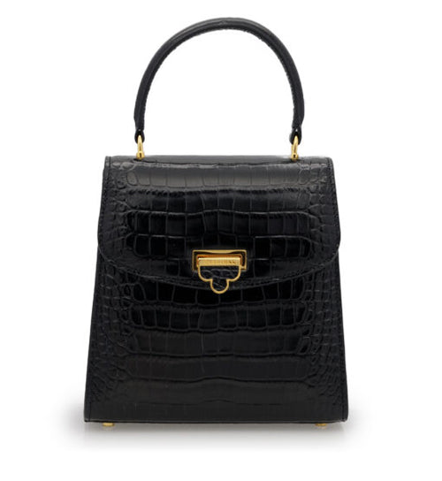 Load image into Gallery viewer, Tiffany Black croc embossed leather handbag

