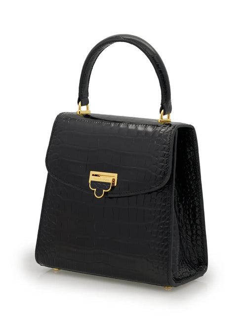 Load image into Gallery viewer, Tiffany Black Crocodile-Embossed Calf Leather Handbag
